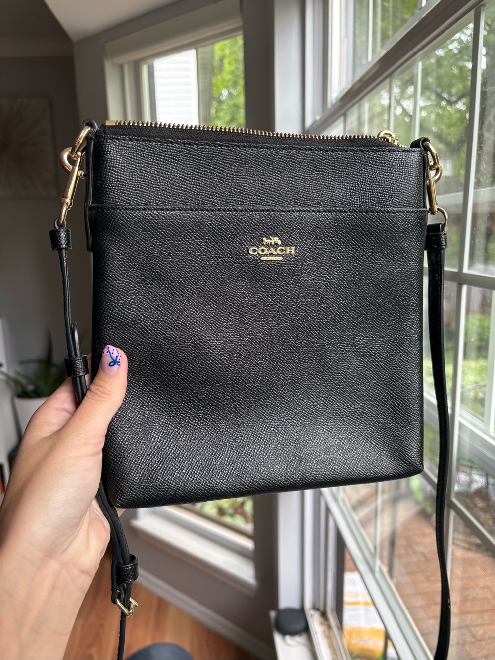 COACH Kitt Messenger Pebbled Leather Black Crossbody Bag